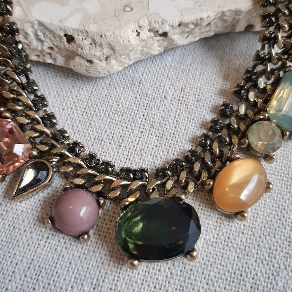 LOFT Faux Precious Gemstone Chunky Chain Statement 19" Necklace - Picture 4 of 10